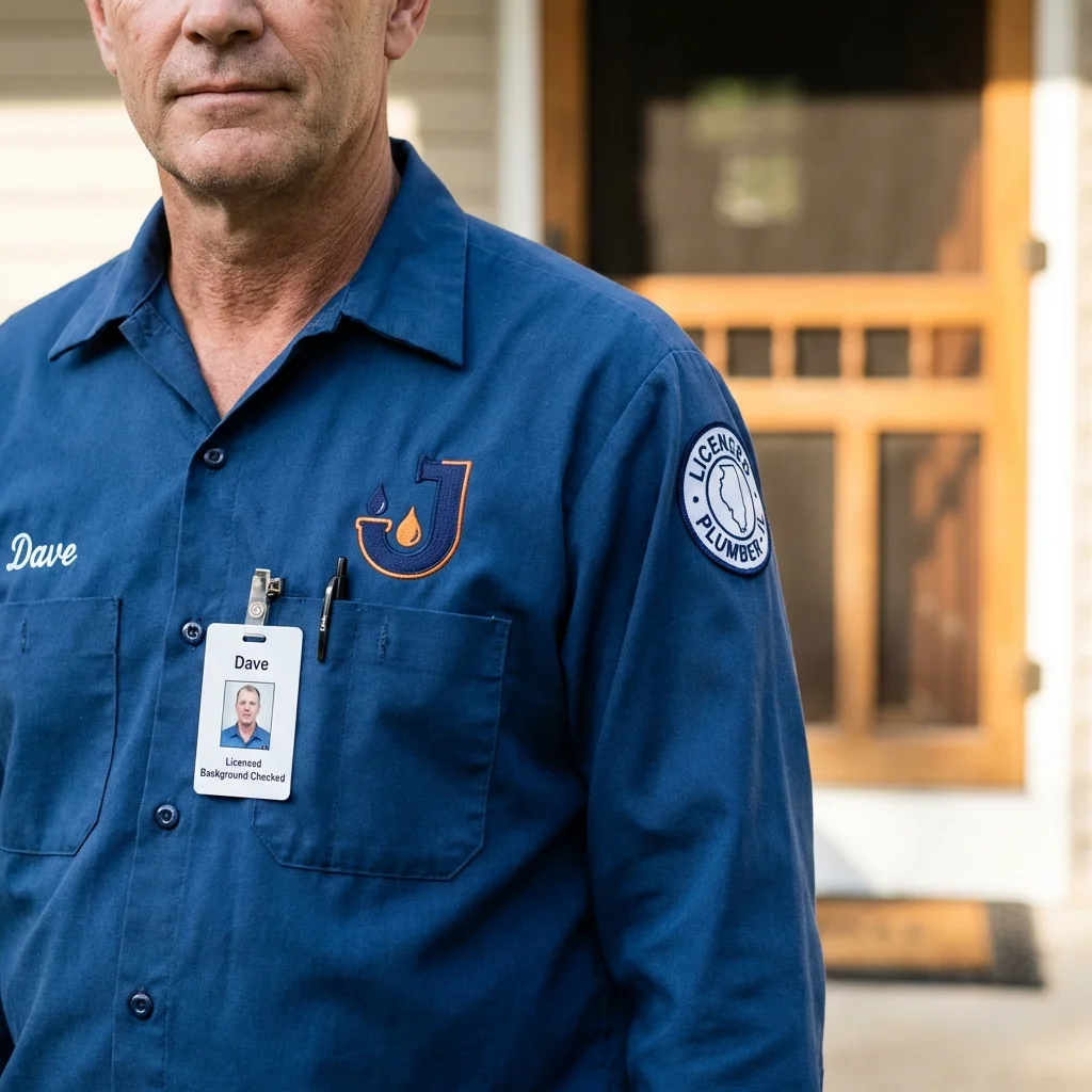 Licensed plumber showing ID badge in Barnsdall, OK