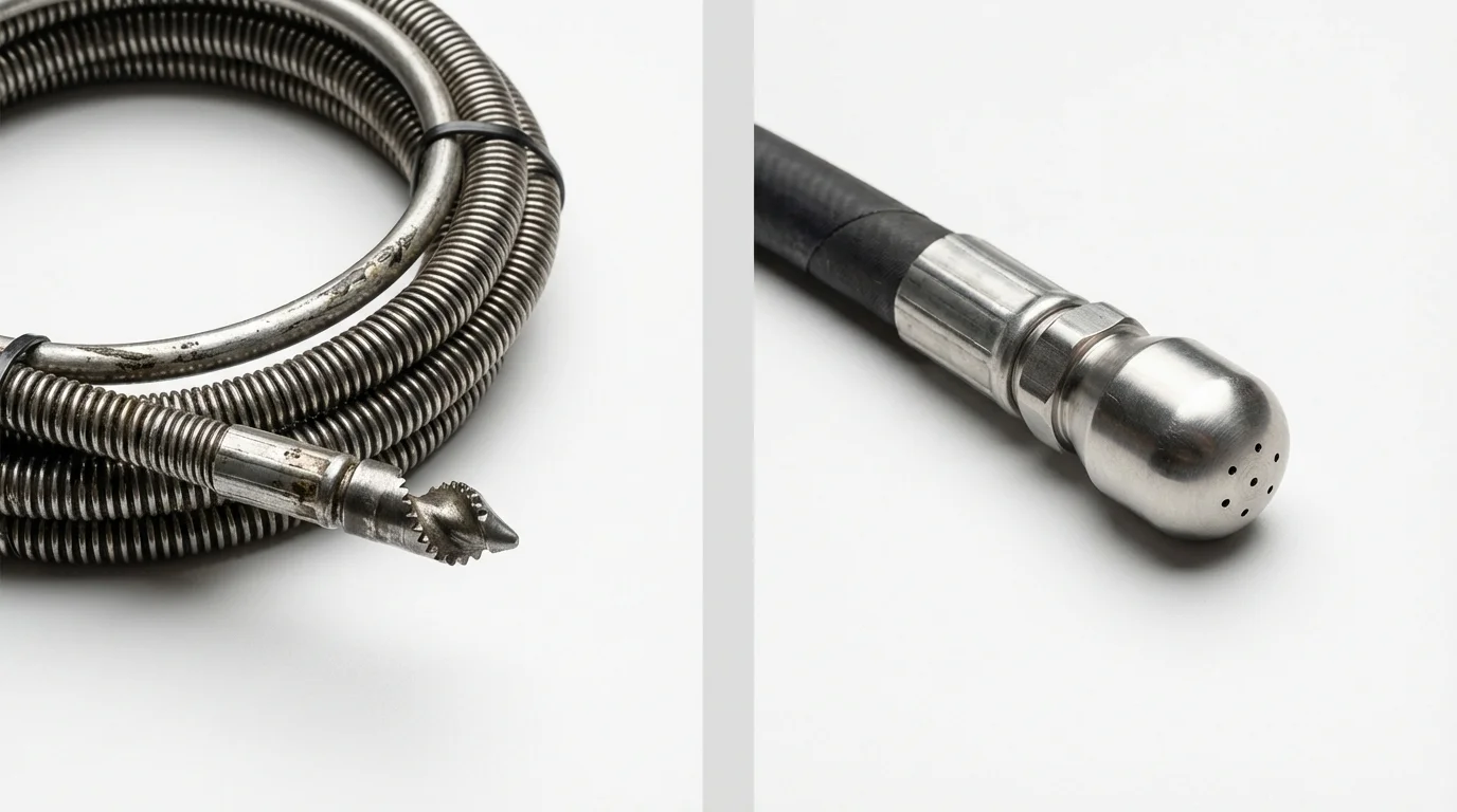 Drain snake cable and hydro jetting nozzle used for drain cleaning in Barnsdall, OK