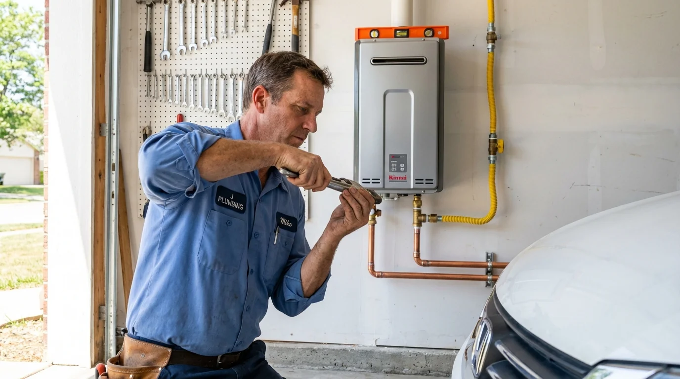 Tankless water heater installation by a Johns Plumbing LLC plumber in Barnsdall