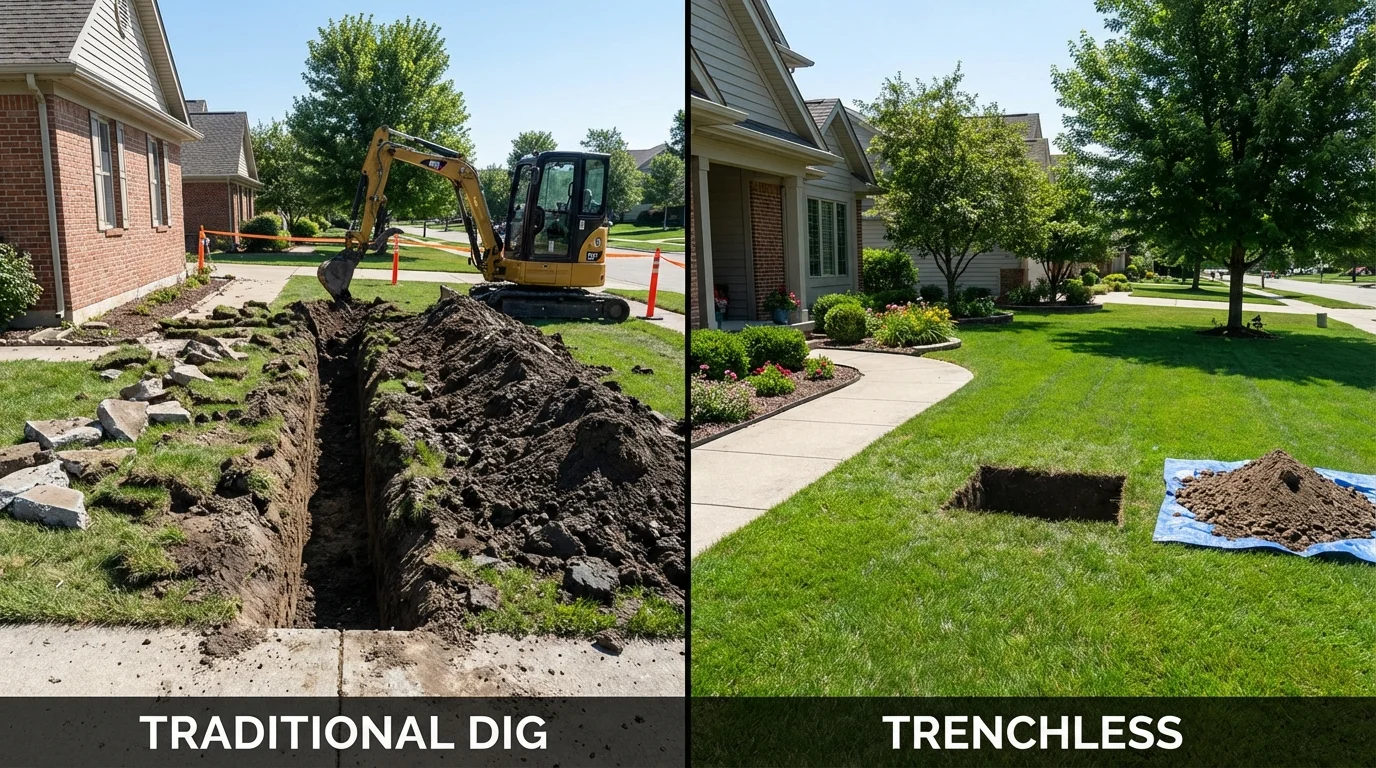 Trenchless sewer repair with minimal yard damage versus traditional excavation in Barnsdall, OK